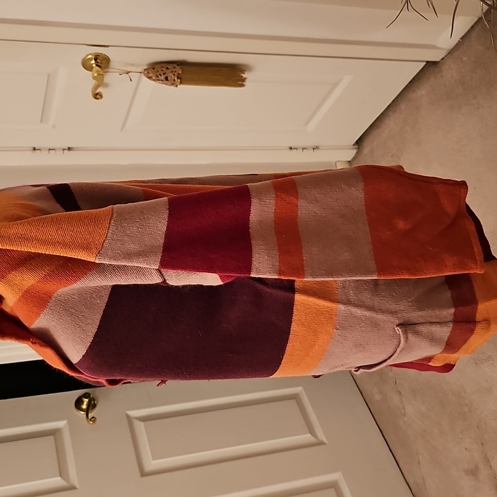 ORANGE MULTI COLOR BUTTON DOWN SWEATER - Picture 4 of 9